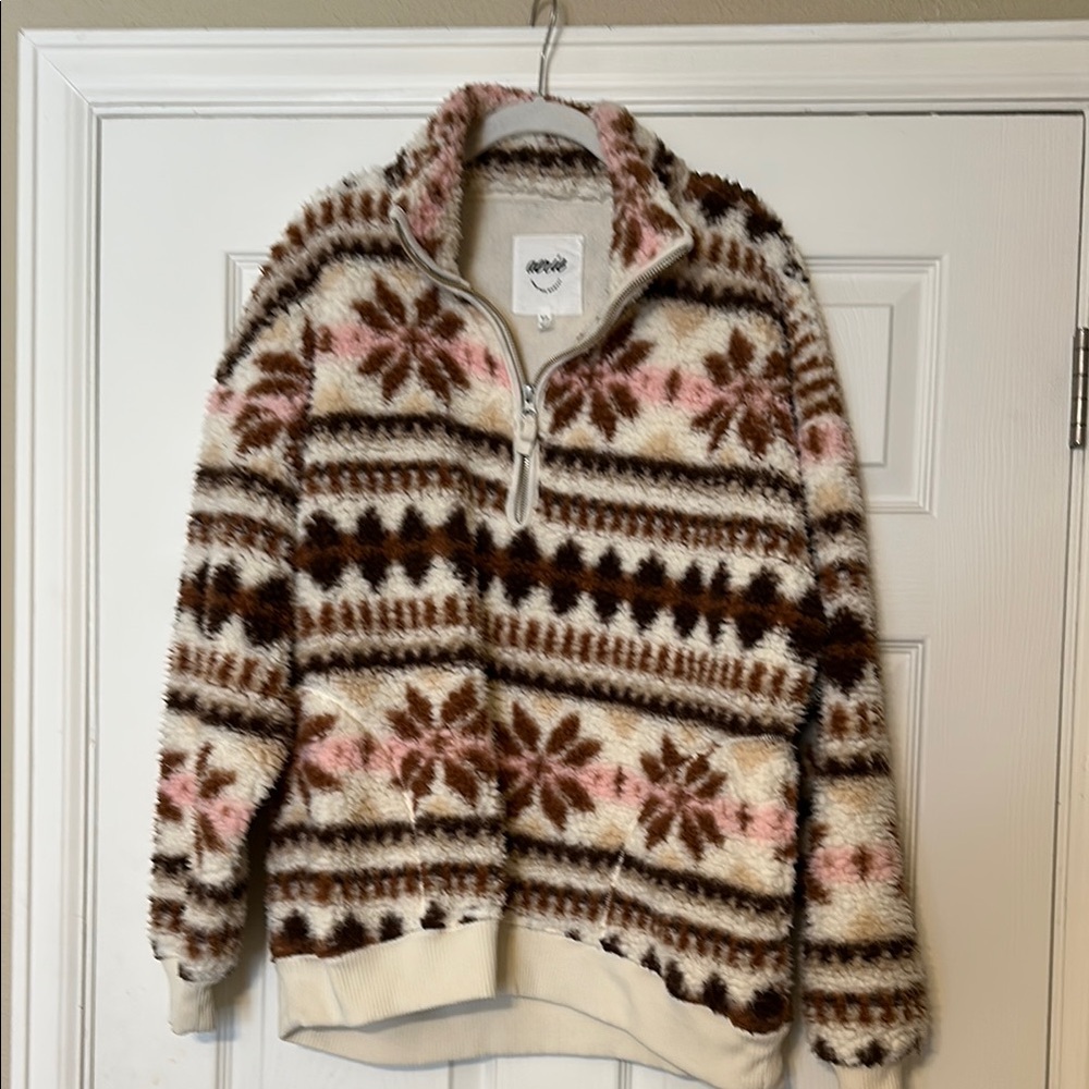 Aerie Brown and Pink Patterned Turtleneck Sweater